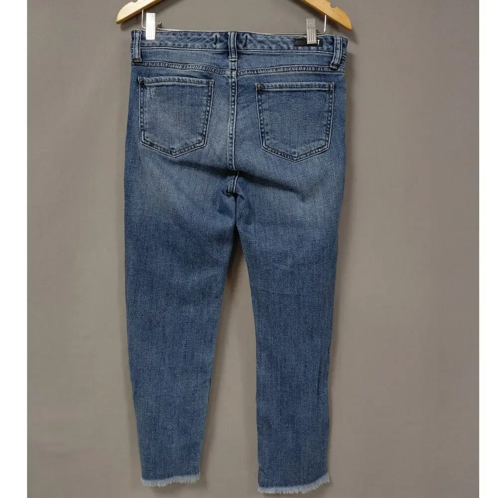 KUT from the Kloth Blue Distressed Raw Hem Straight Leg Jeans Women Size 4